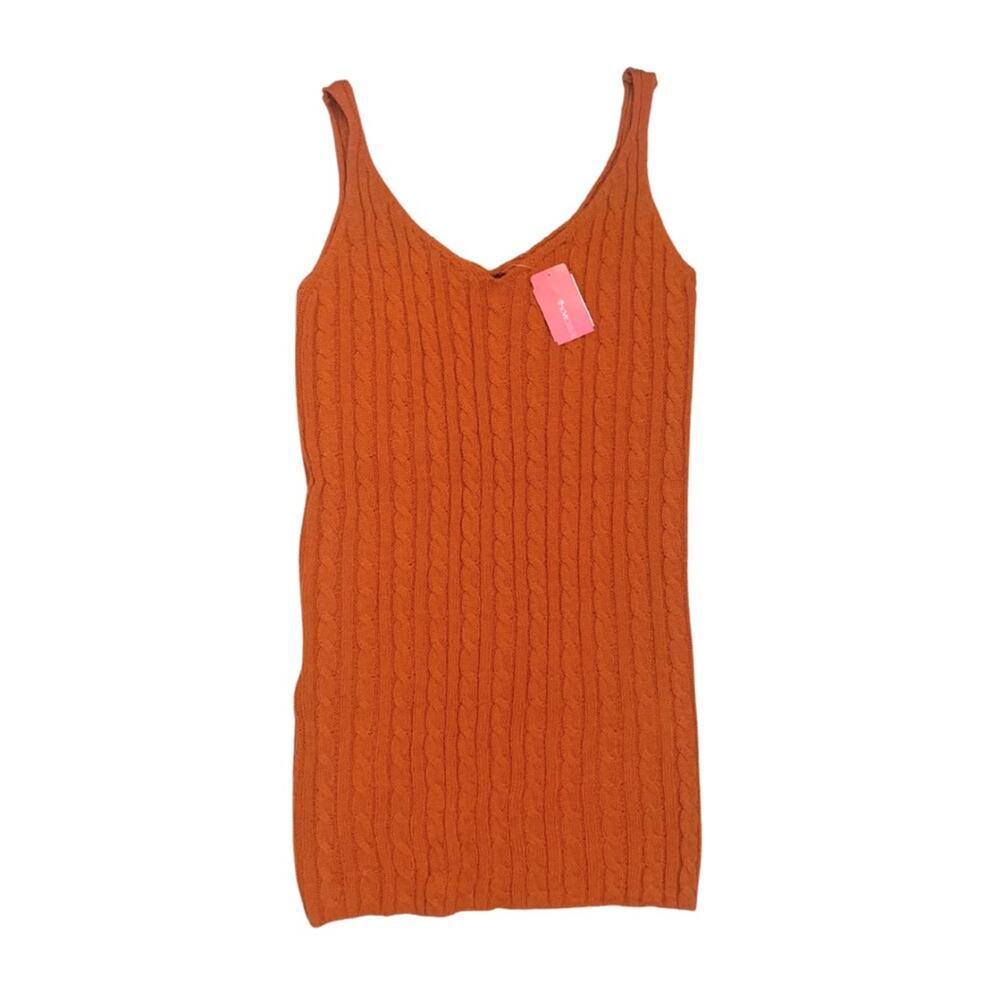2/$30 Orange Cable Knit Short Sweater Mini Dress Top Sleeveless Dopamine Preppy - Picture 1 of 9